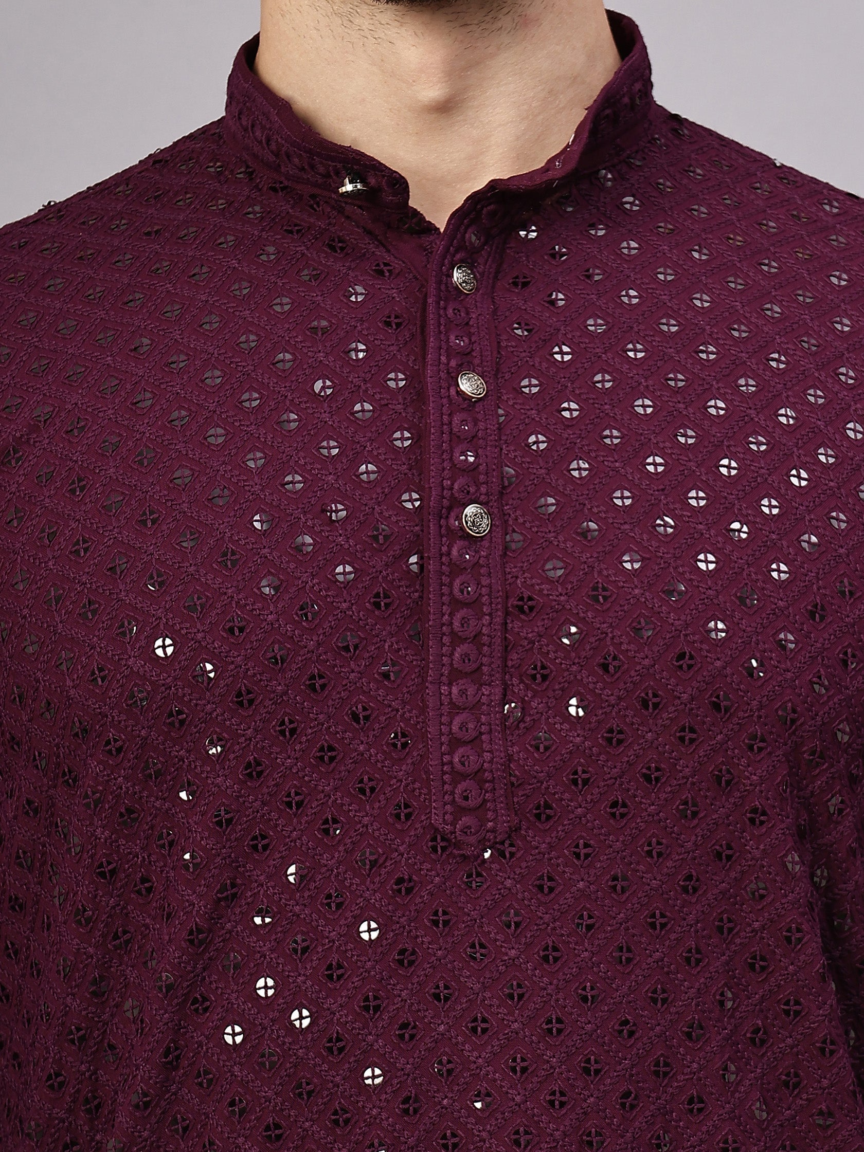 TerraDesi Golden Radiance Chikankari Sequined Kurta Pajama Set