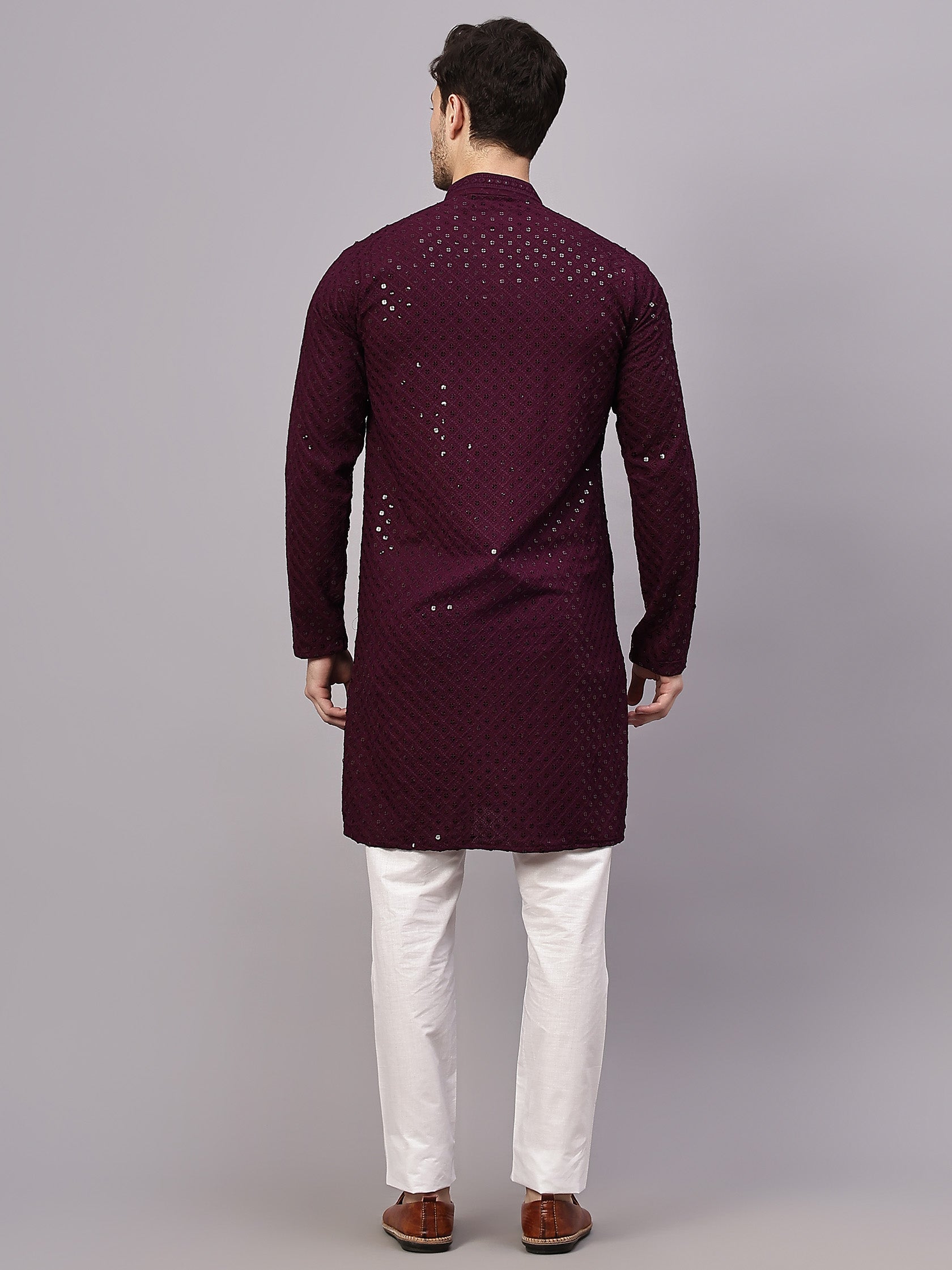 TerraDesi Golden Radiance Chikankari Sequined Kurta Pajama Set