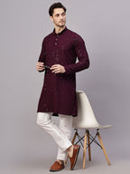 TerraDesi Golden Radiance Chikankari Sequined Kurta Pajama Set