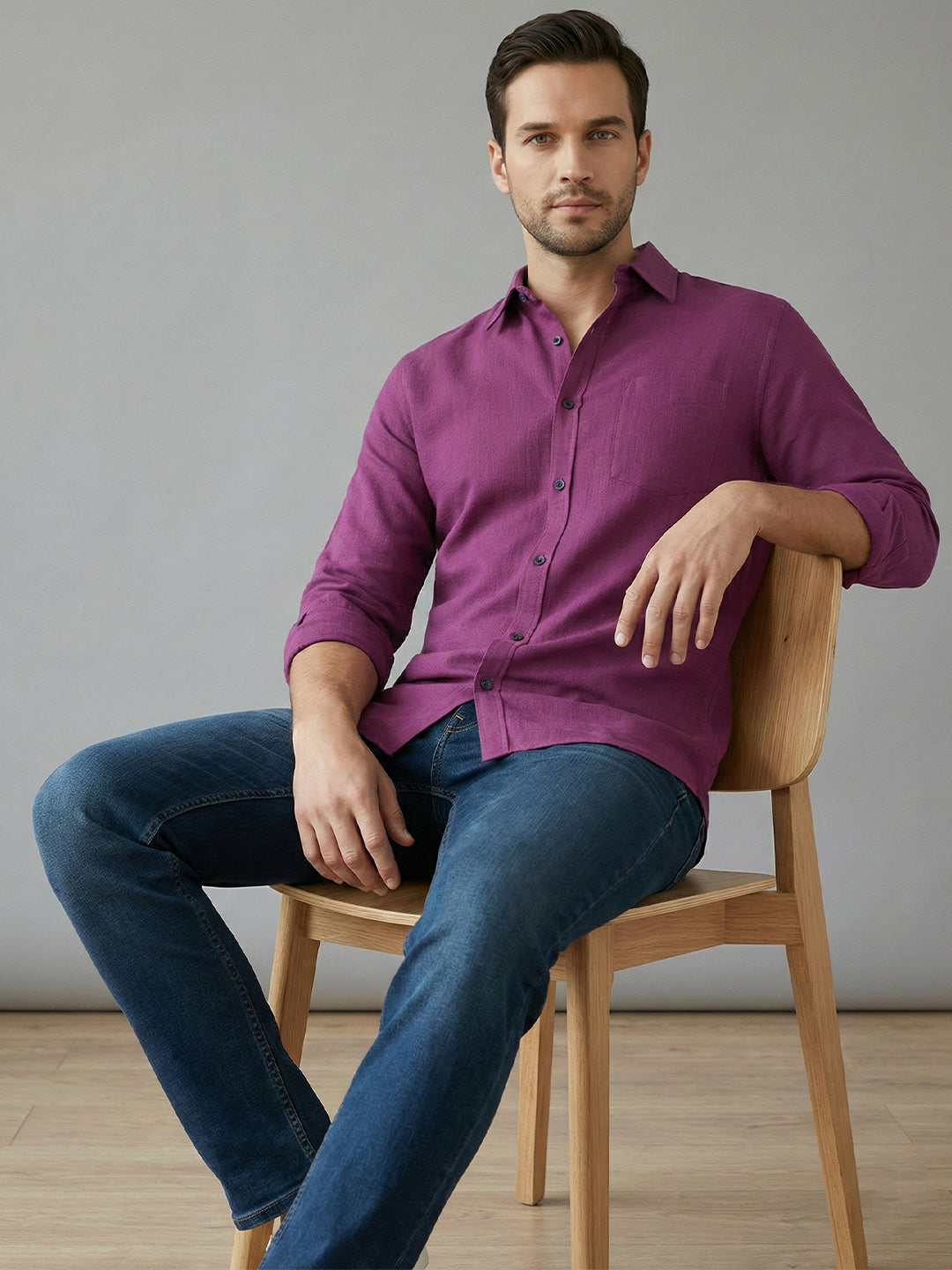 TerraDesi Saffron Ember Solid Cotton Formal Shirt