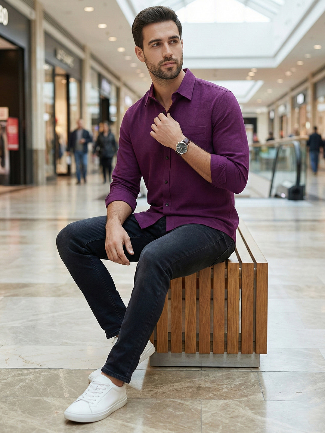TerraDesi Alabaster Peak Solid Cotton Blend Formal Shirt