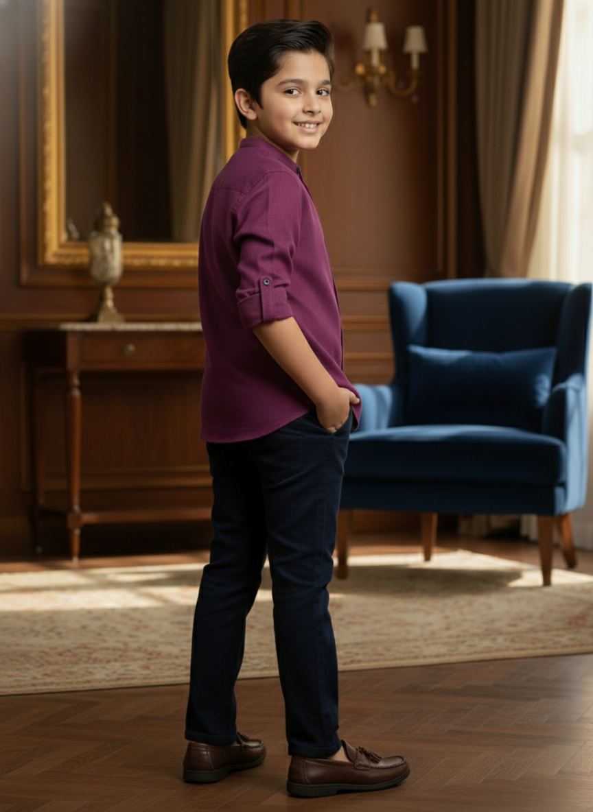 TerraDesi Junior Alabaster Grace Solid Mandarin Shirt