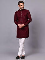 TerraDesi Royal Pista Bloom Chikankari Sequined Kurta Pajama Set