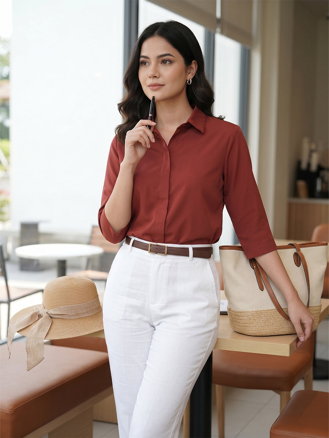 Rust Ember Satin Shirt – Timeless Earth Elegance Main image