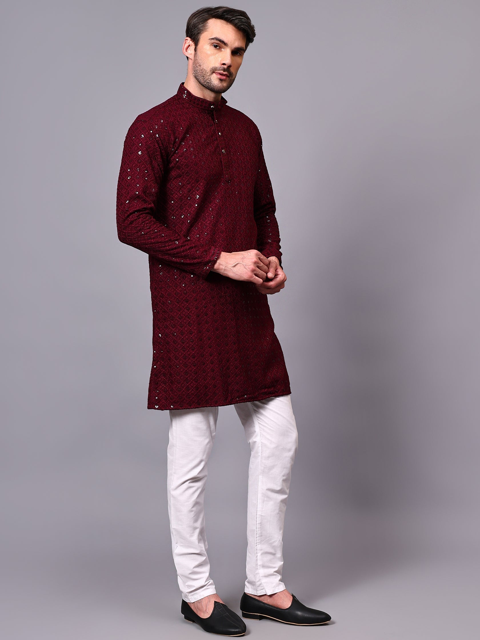 TerraDesi Royal Pista Bloom Chikankari Sequined Kurta Pajama Set