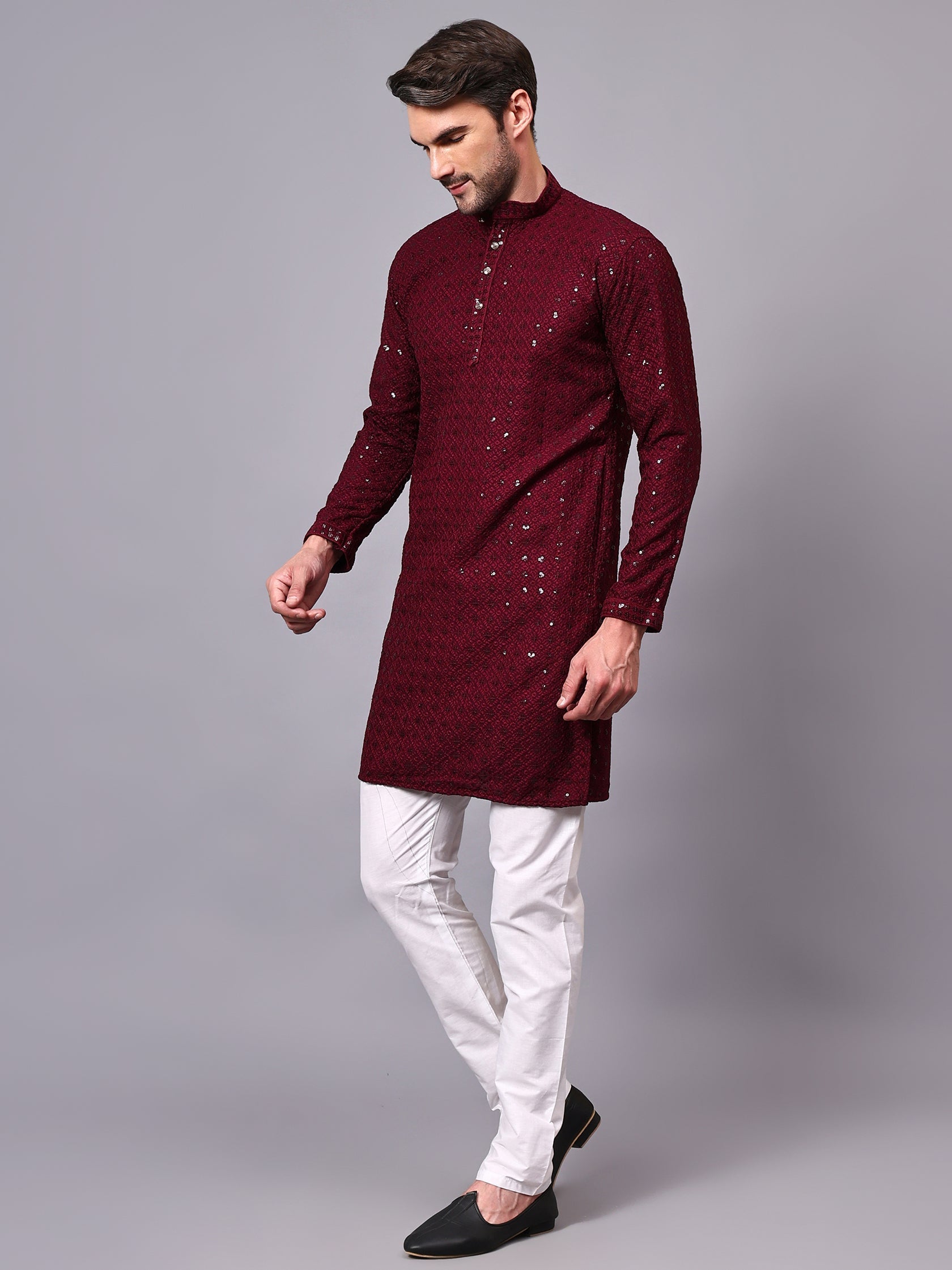 TerraDesi Royal Pista Bloom Chikankari Sequined Kurta Pajama Set