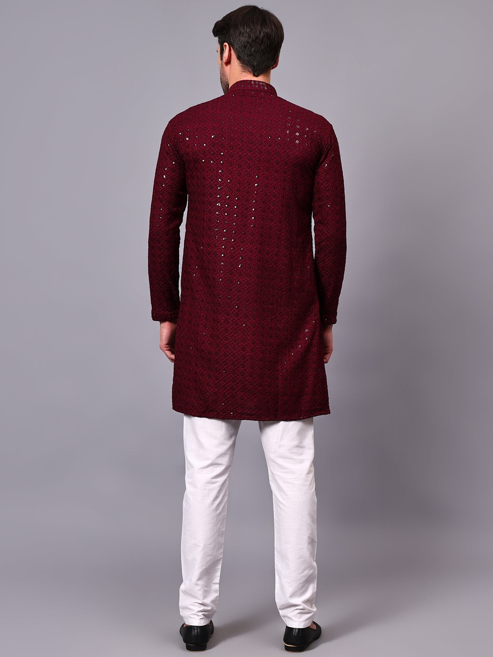 TerraDesi Royal Pista Bloom Chikankari Sequined Kurta Pajama Set