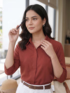 Rust Ember Satin Shirt – Timeless Earth Elegance