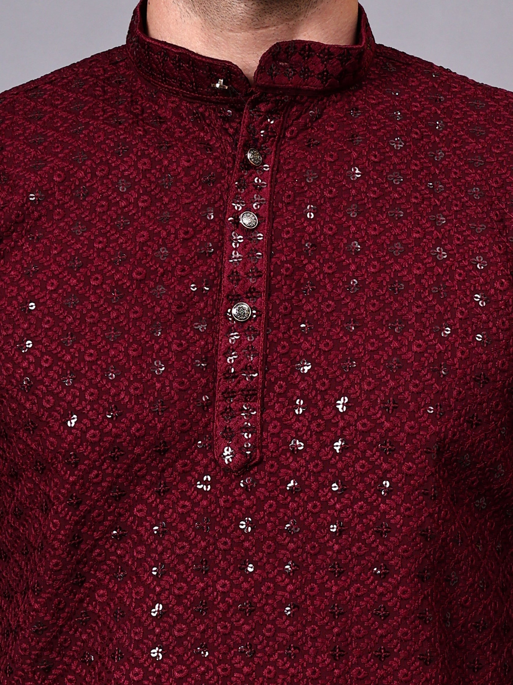 TerraDesi Royal Pista Bloom Chikankari Sequined Kurta Pajama Set