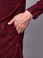TerraDesi Royal Pista Bloom Chikankari Sequined Kurta Pajama Set