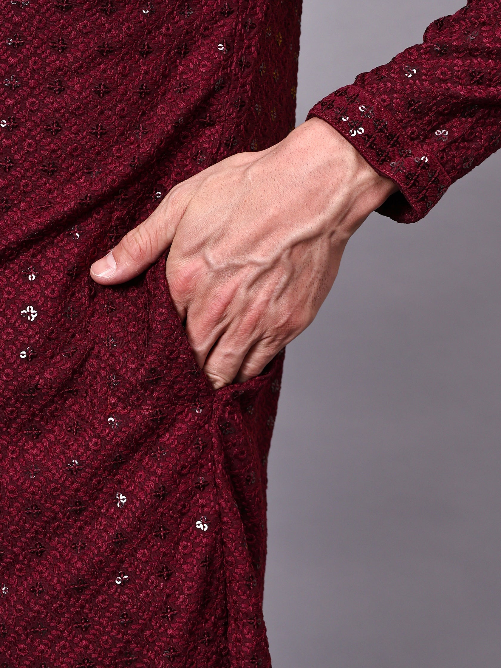 TerraDesi Royal Pista Bloom Chikankari Sequined Kurta Pajama Set