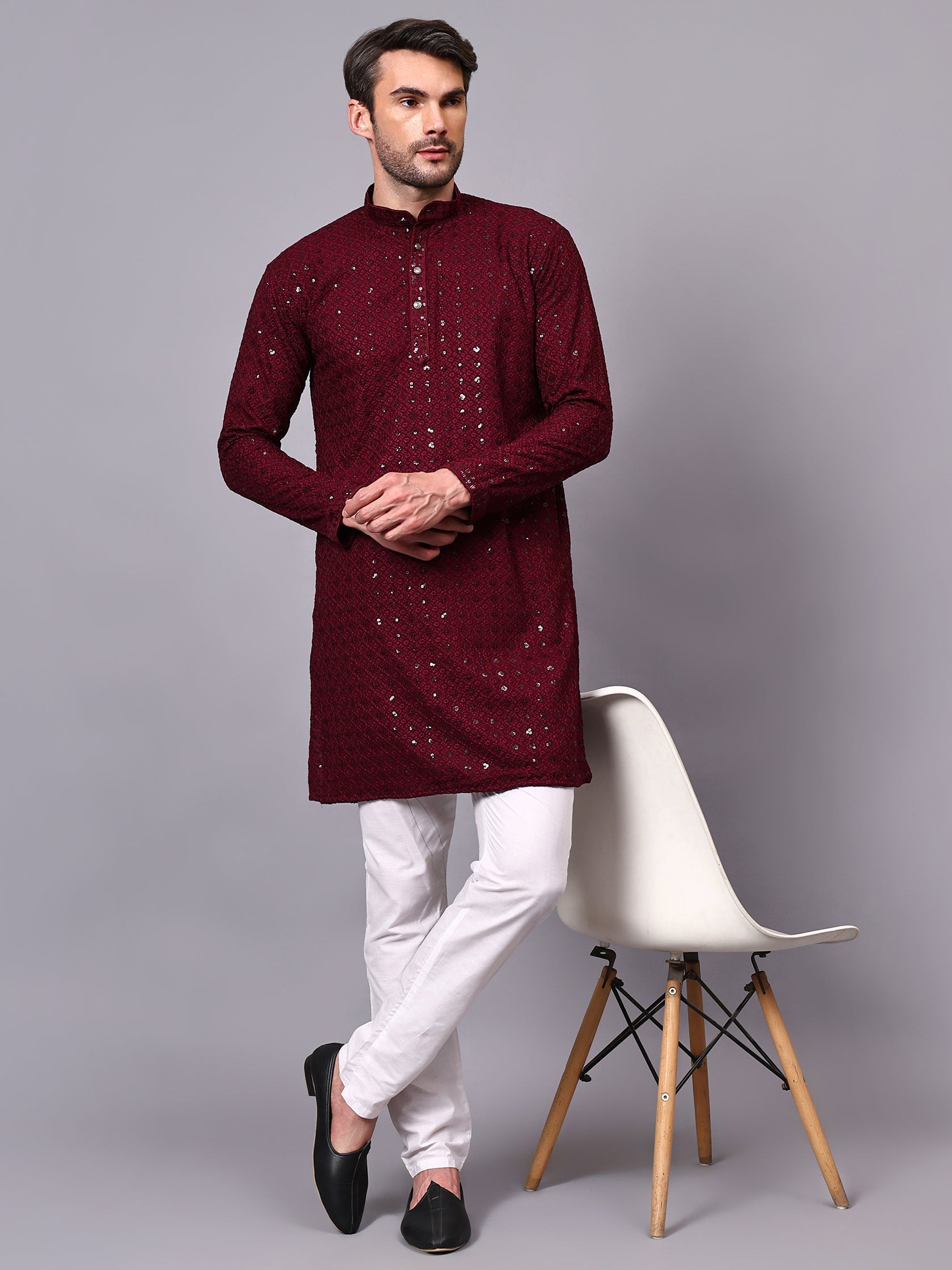 TerraDesi Royal Pista Bloom Chikankari Sequined Kurta Pajama Set