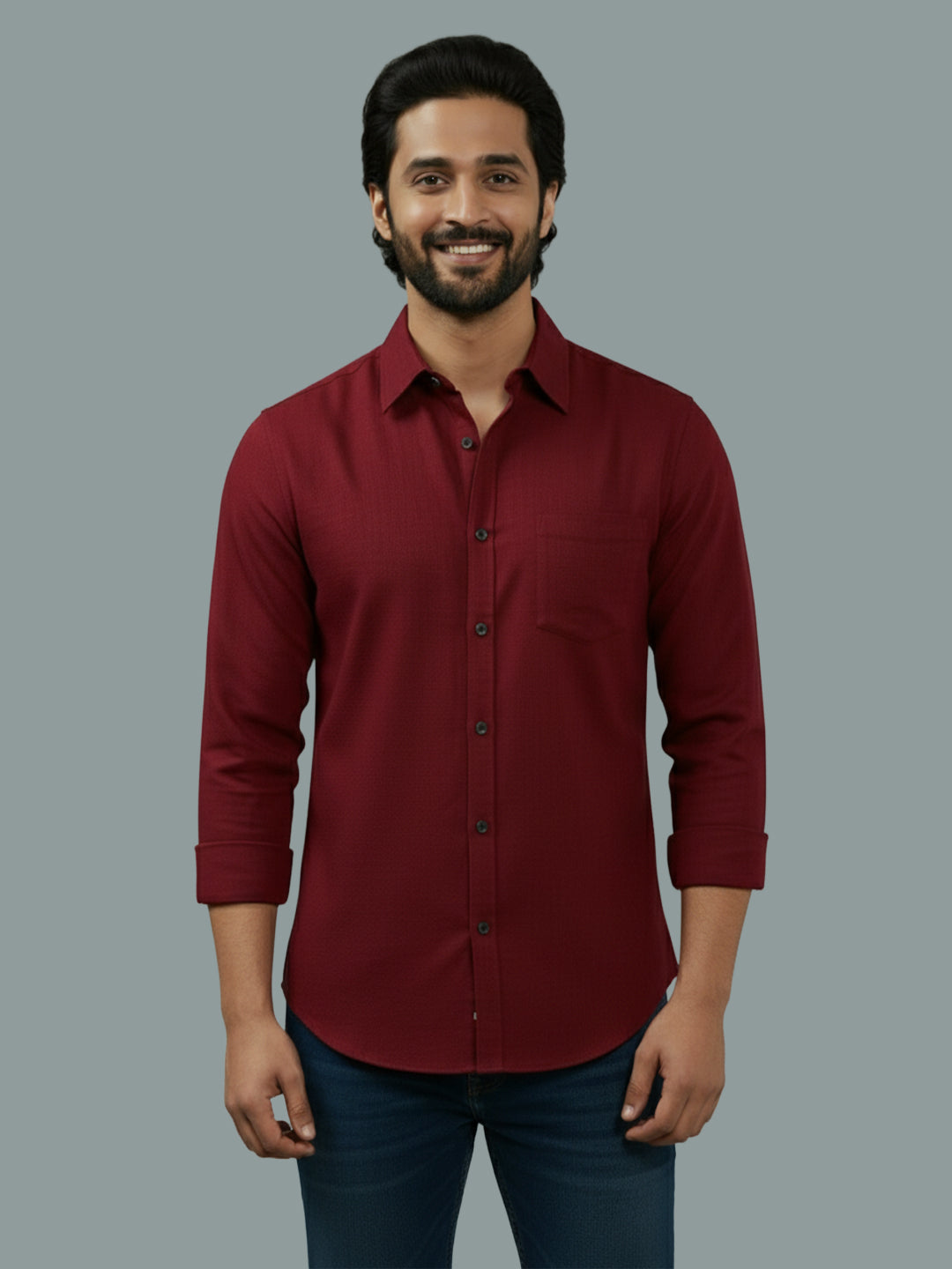 TerraDesi Azure Zenith Solid Cotton Blend Formal Shirt