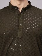 TerraDesi Golden Radiance Chikankari Sequined Kurta Pajama Set