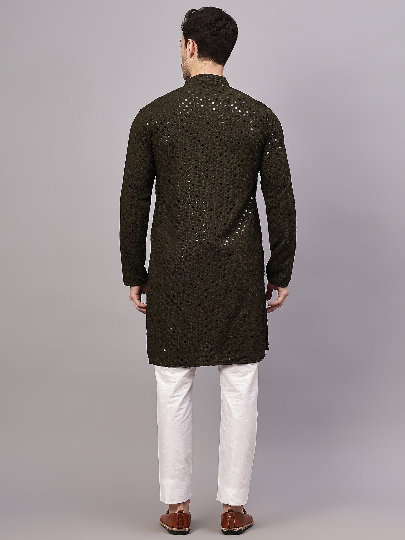 TerraDesi Golden Radiance Chikankari Sequined Kurta Pajama Set