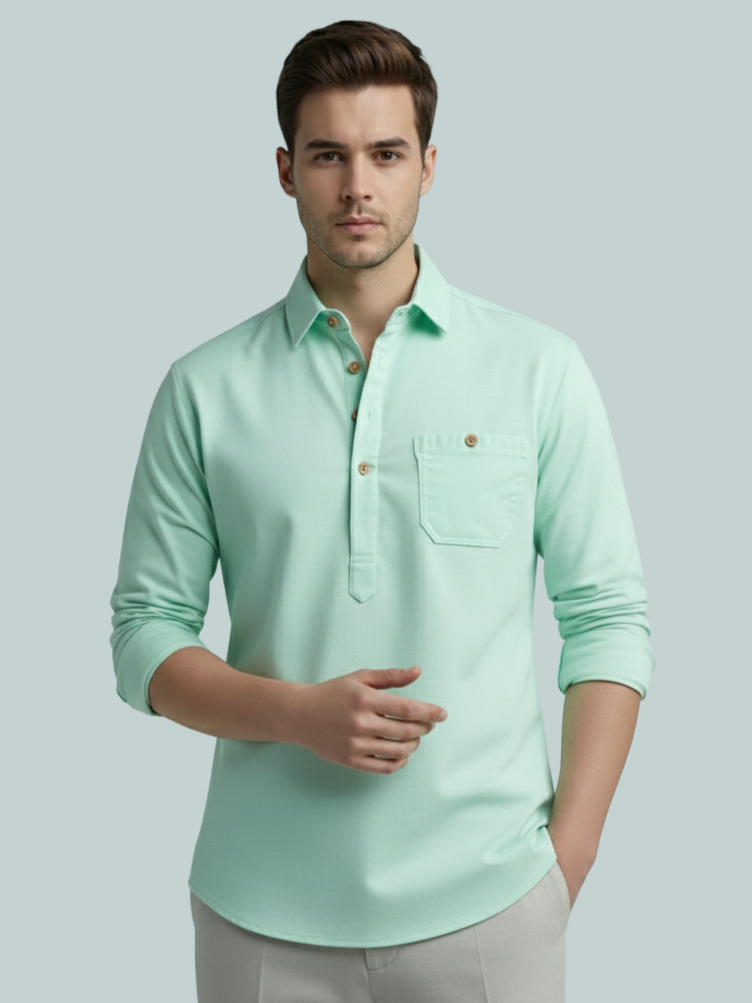 TerraDesi Onyx Midnight Solid Cotton Short Kurta