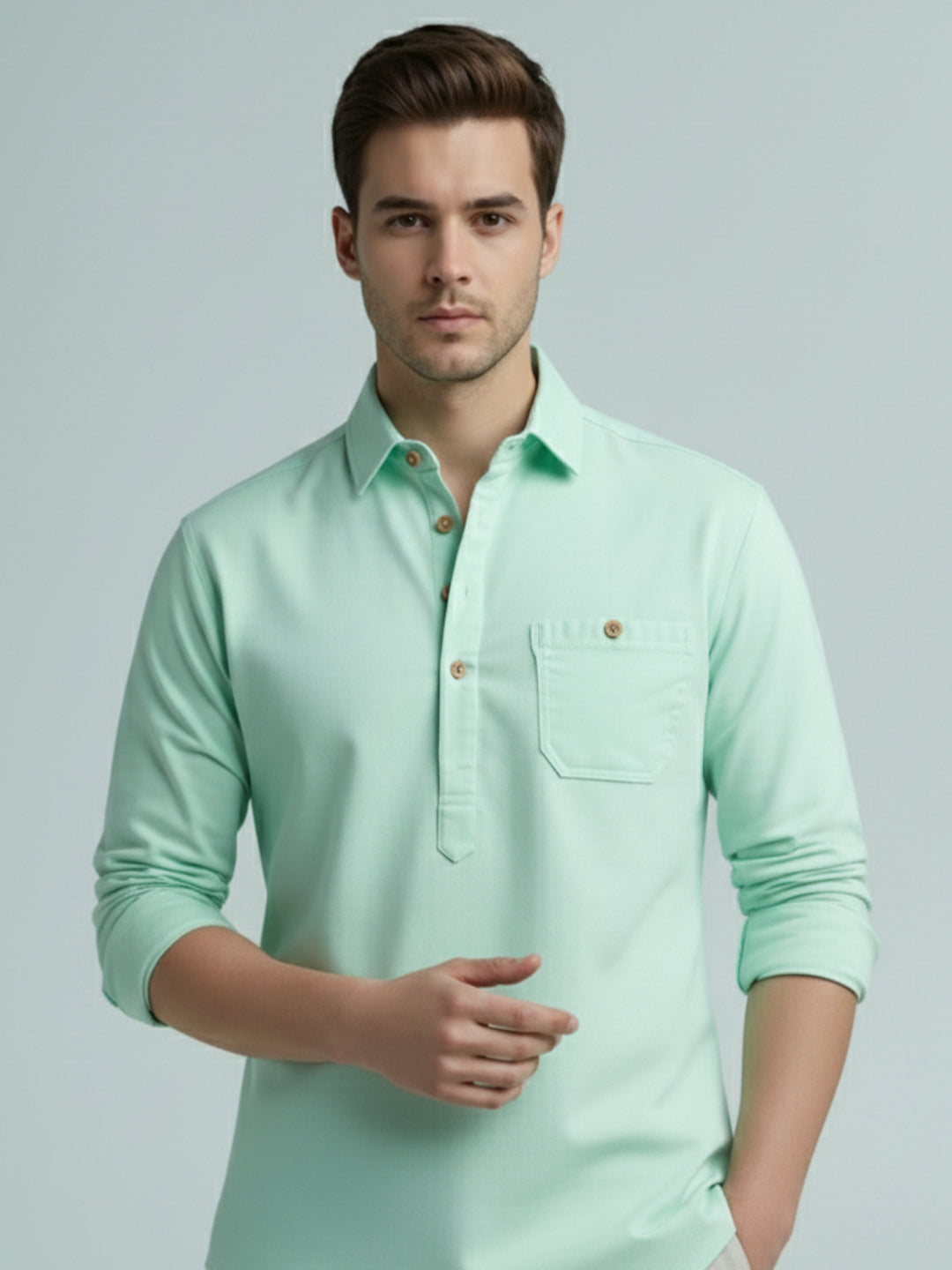 TerraDesi Onyx Midnight Solid Cotton Short Kurta