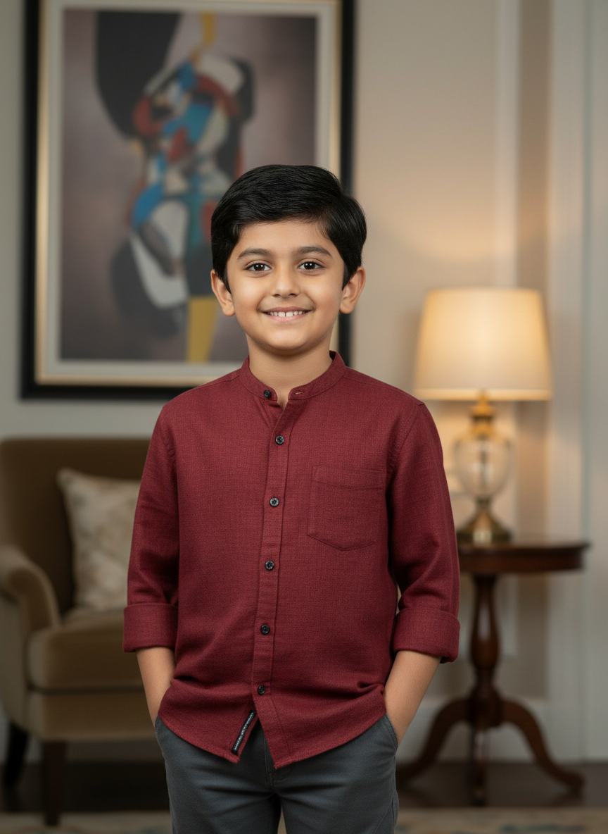 TerraDesi Junior Alabaster Grace Solid Mandarin Shirt