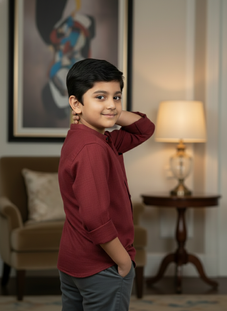 TerraDesi Junior Alabaster Grace Solid Mandarin Shirt