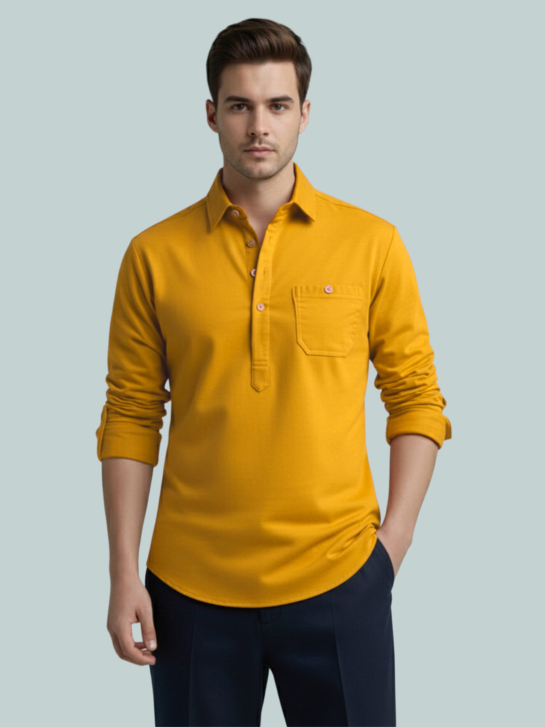 TerraDesi Onyx Midnight Solid Cotton Short Kurta