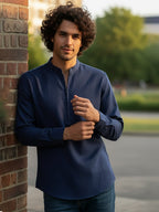 TerraDesi Sand Beige Cotton Kurta for Men | Zipper Closure Mandarin Collar Kurta