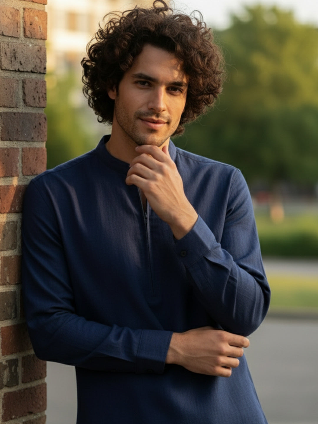 TerraDesi Sand Beige Cotton Kurta for Men | Zipper Closure Mandarin Collar Kurta