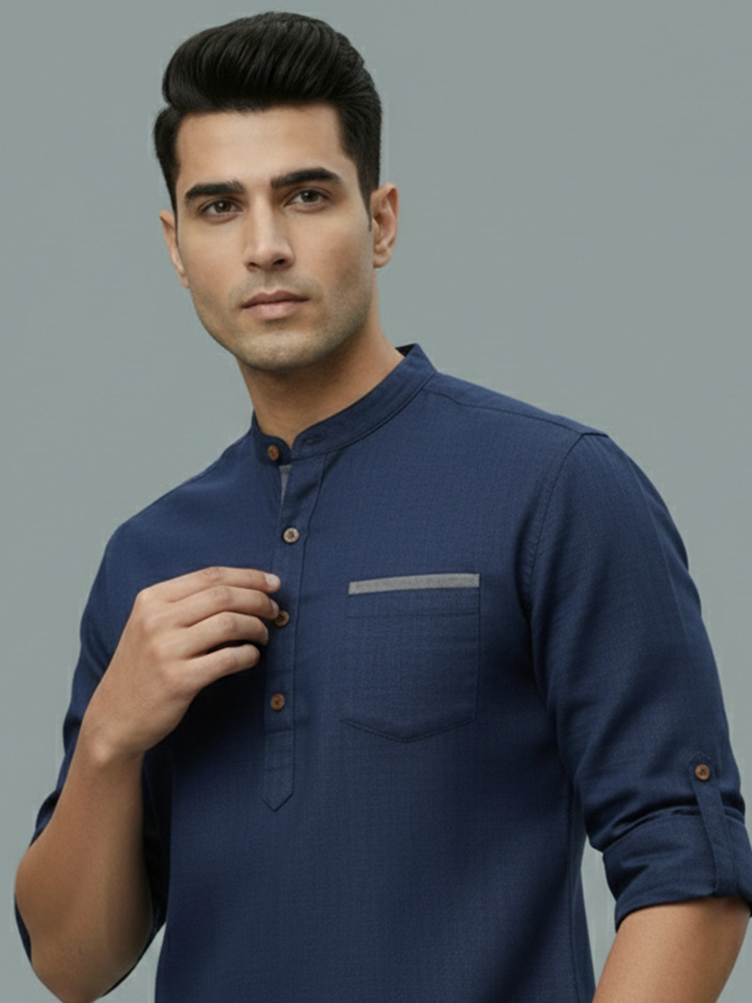 TerraDesi Men's Casual Regular Fit Full Sleeve Pocket Contrast Kurta (SE119)