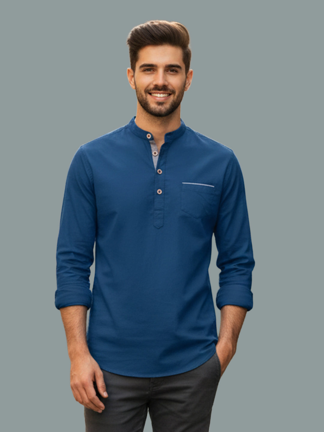 TerraDesi Men's Regular Fit Cotton Mandarin Collar Kurta (SE120)