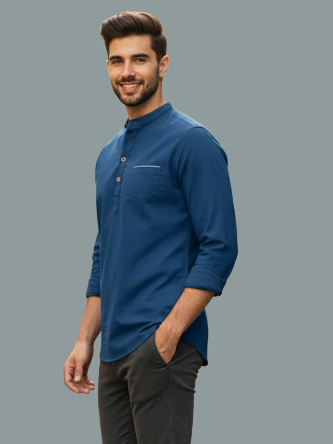 TerraDesi Men's Regular Fit Cotton Mandarin Collar Kurta (SE120)