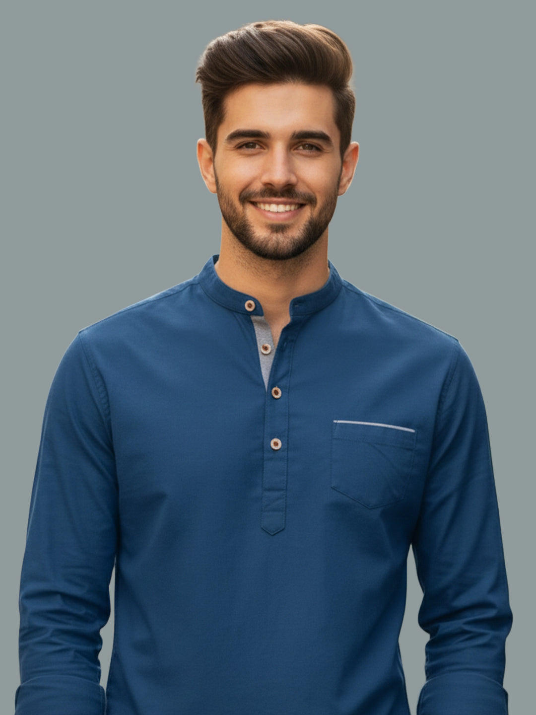 TerraDesi Men's Regular Fit Cotton Mandarin Collar Kurta (SE120)