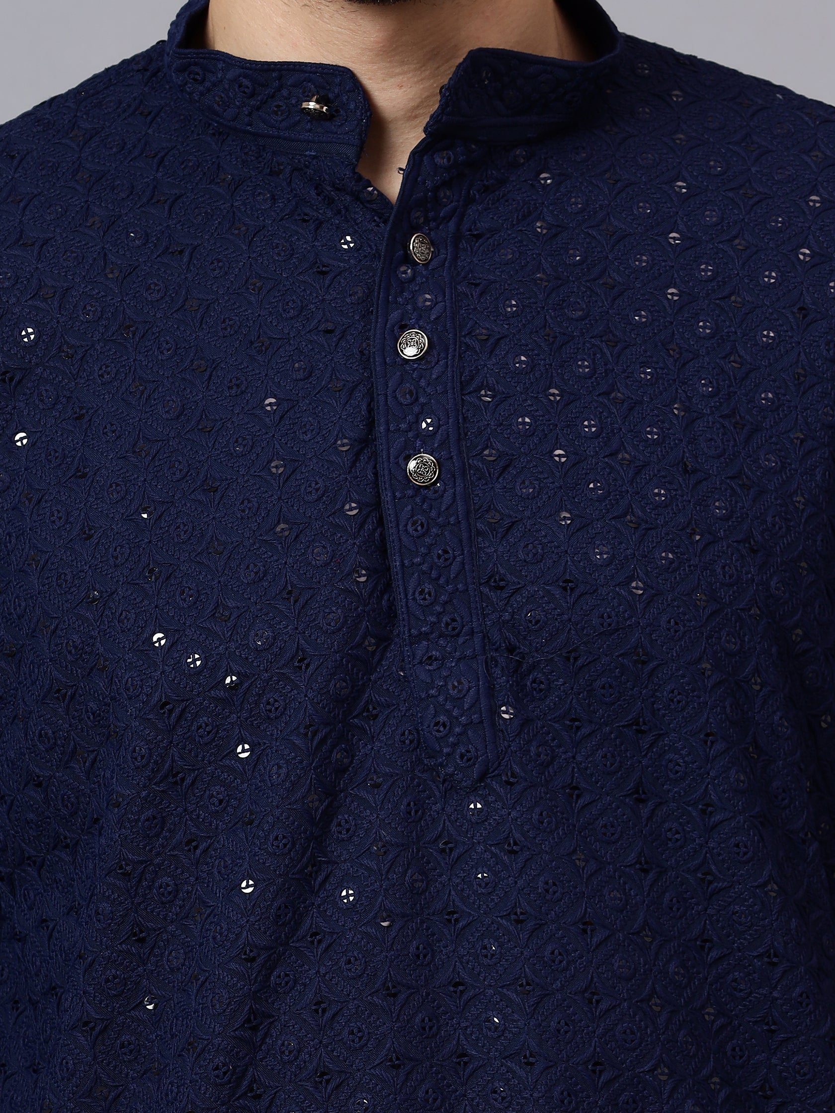 TerraDesi Regal Ruby Chikankari Sequined Triangle Embroidered Kurta Pajama Set