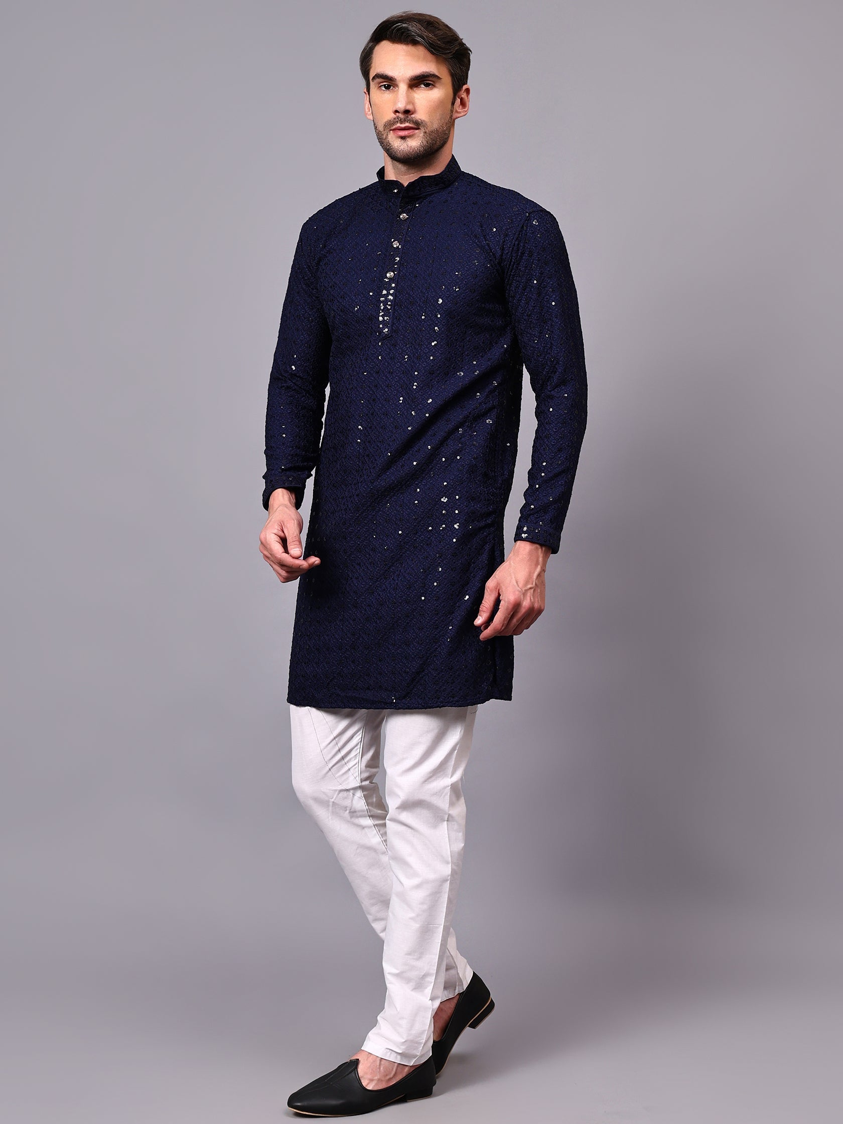 TerraDesi Royal Pista Bloom Chikankari Sequined Kurta Pajama Set