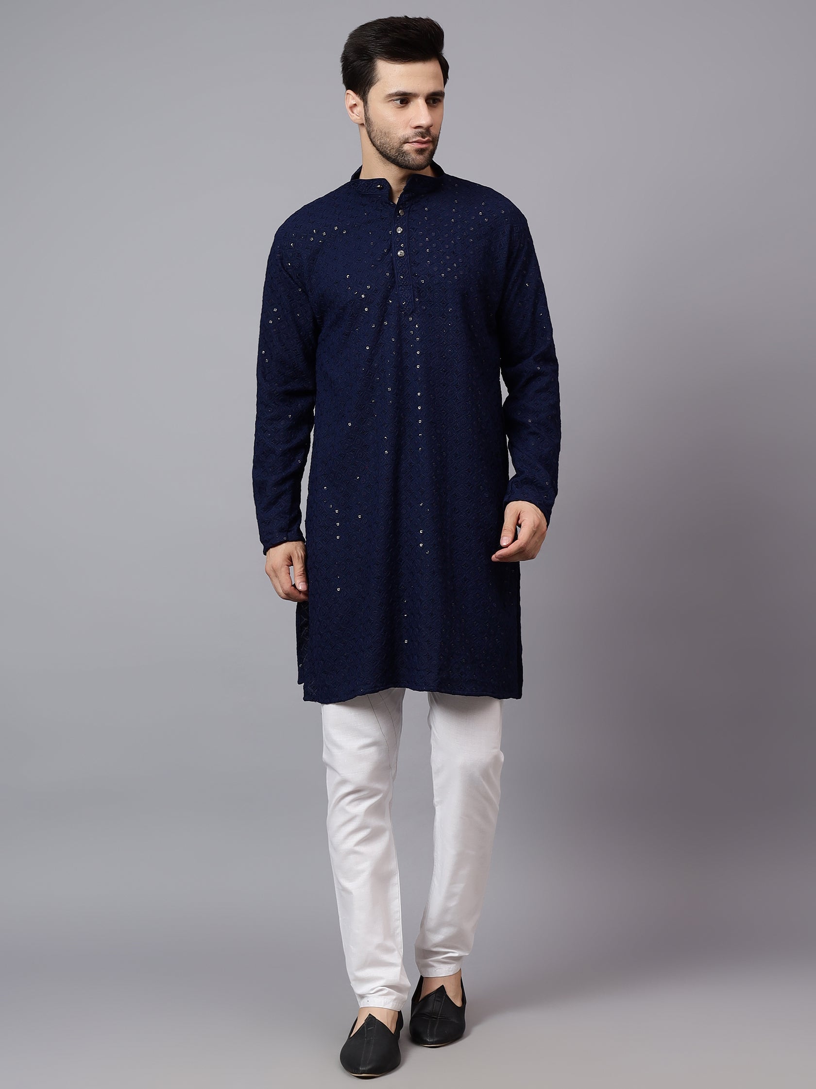 TerraDesi Regal Ruby Chikankari Sequined Triangle Embroidered Kurta Pajama Set