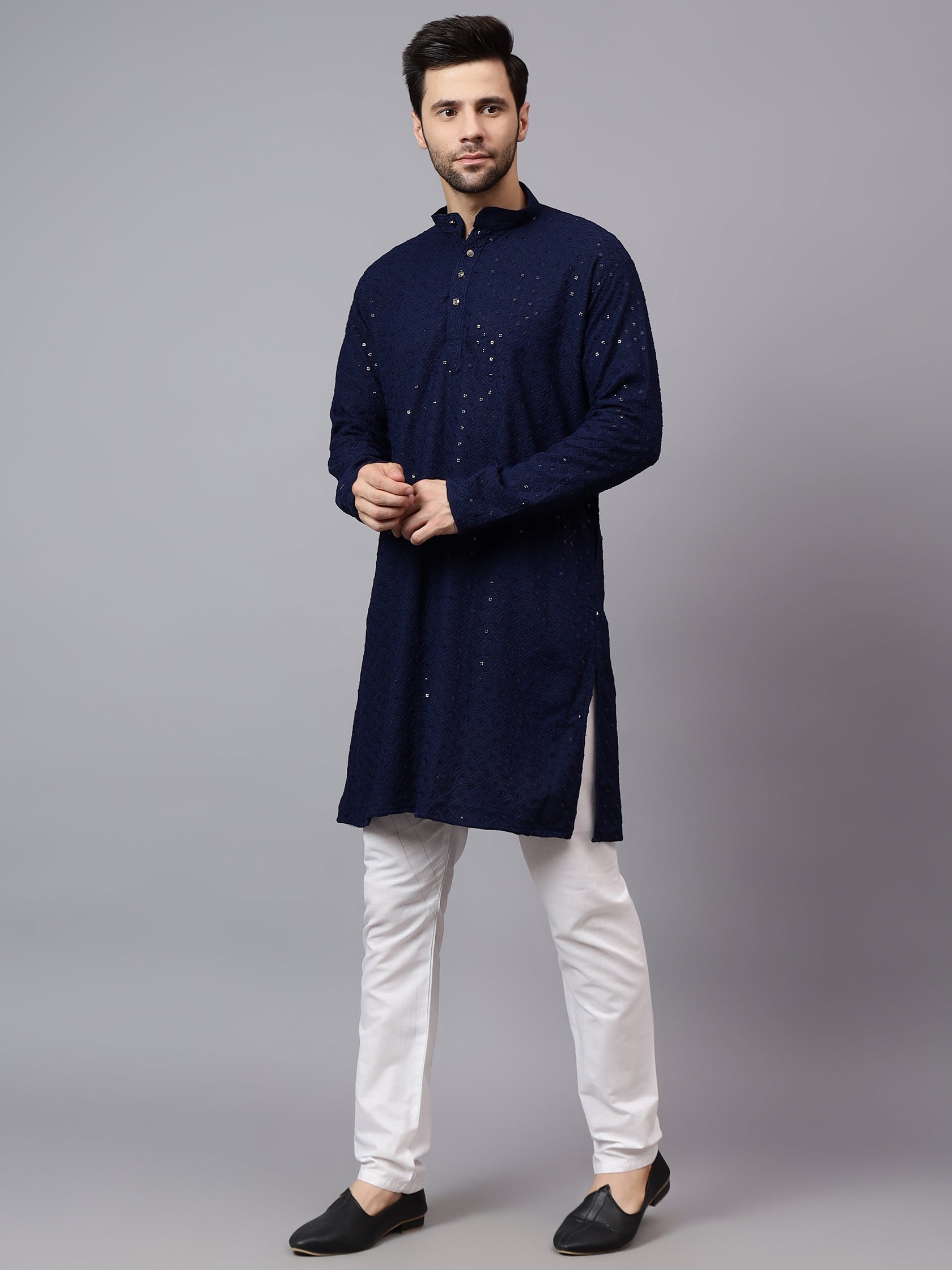 TerraDesi Regal Ruby Chikankari Sequined Triangle Embroidered Kurta Pajama Set
