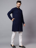 TerraDesi Regal Ruby Chikankari Sequined Triangle Embroidered Kurta Pajama Set