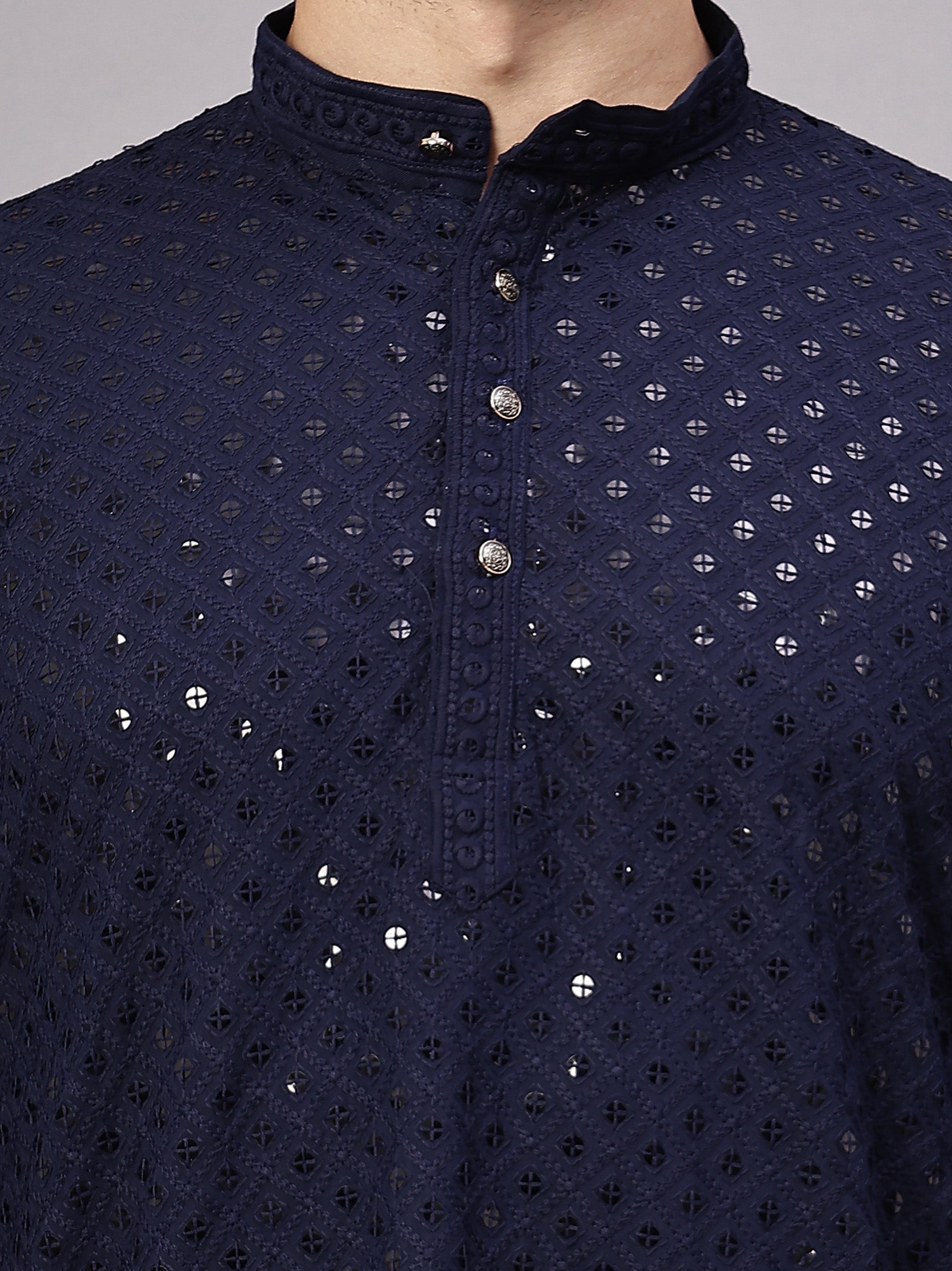 TerraDesi Golden Radiance Chikankari Sequined Kurta Pajama Set
