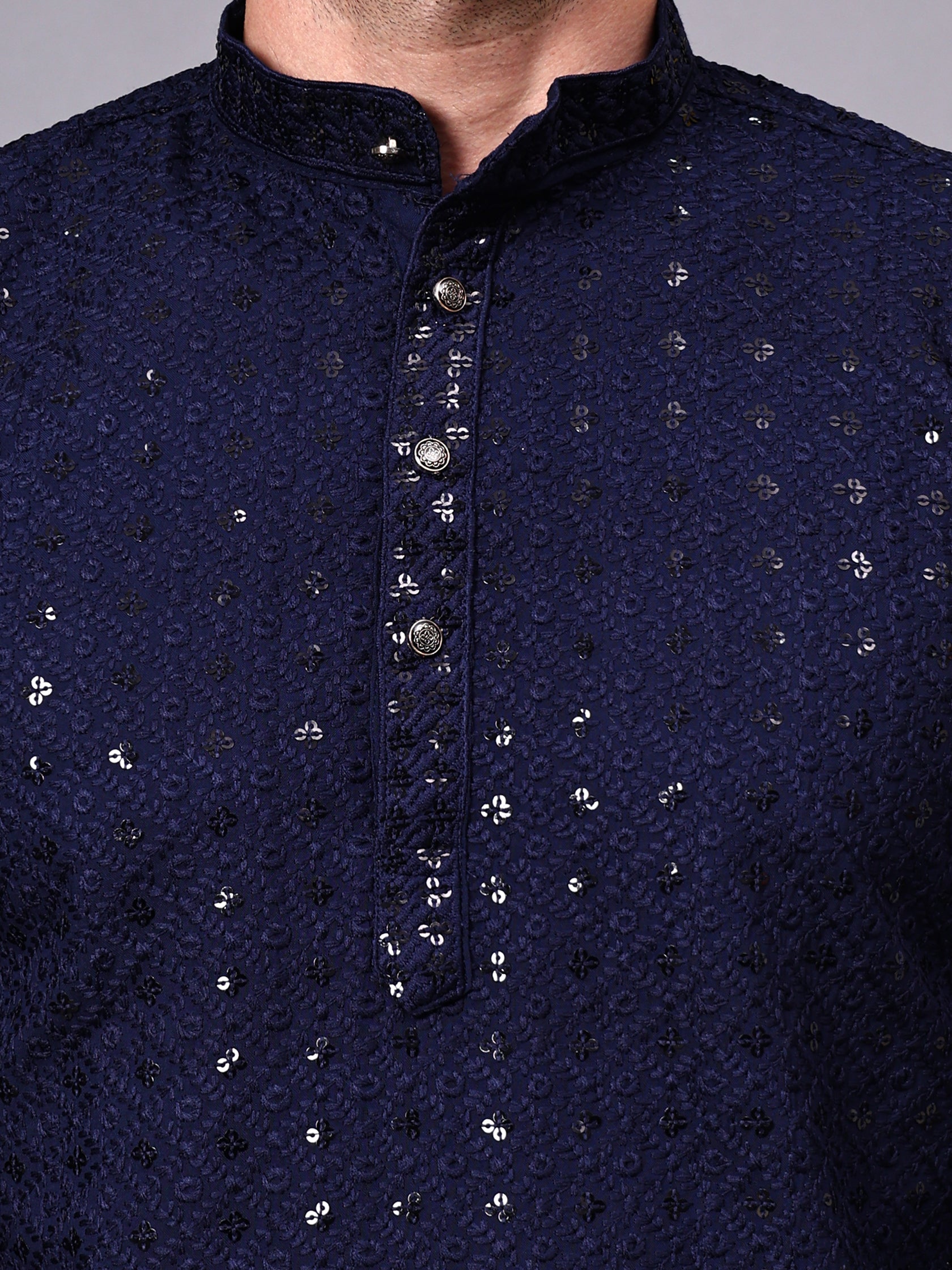 TerraDesi Royal Pista Bloom Chikankari Sequined Kurta Pajama Set