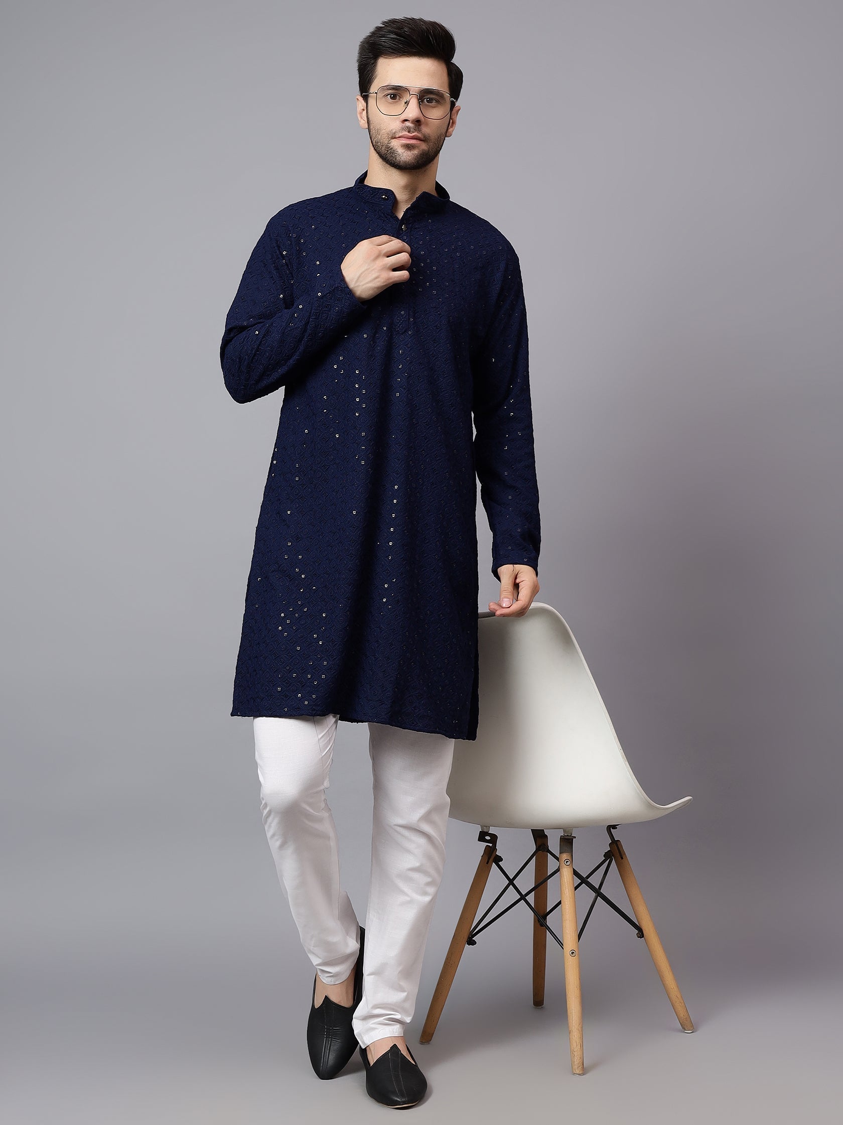 TerraDesi Regal Ruby Chikankari Sequined Triangle Embroidered Kurta Pajama Set
