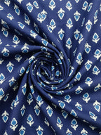 TerraDesi Indigo Blue Floral Printed Cotton Kurta for Men | Mandarin Collar Casual Kurta