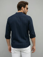 TerraDesi Navy Blue Vertical Stripe Cotton Short Kurta