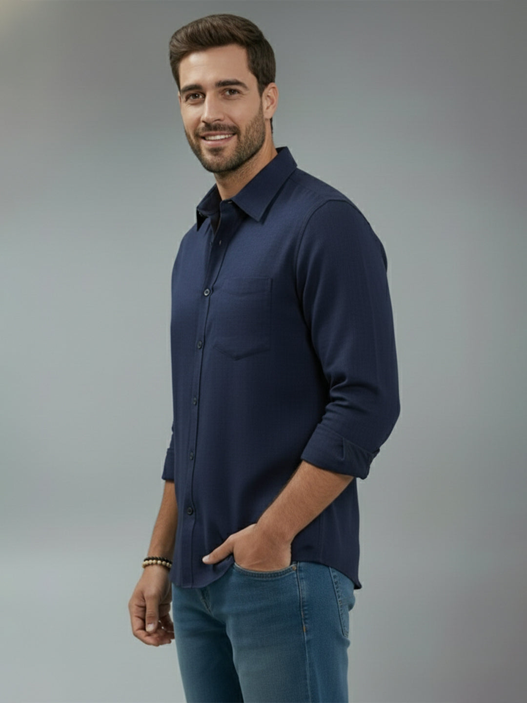TerraDesi Alabaster Peak Solid Cotton Blend Formal Shirt
