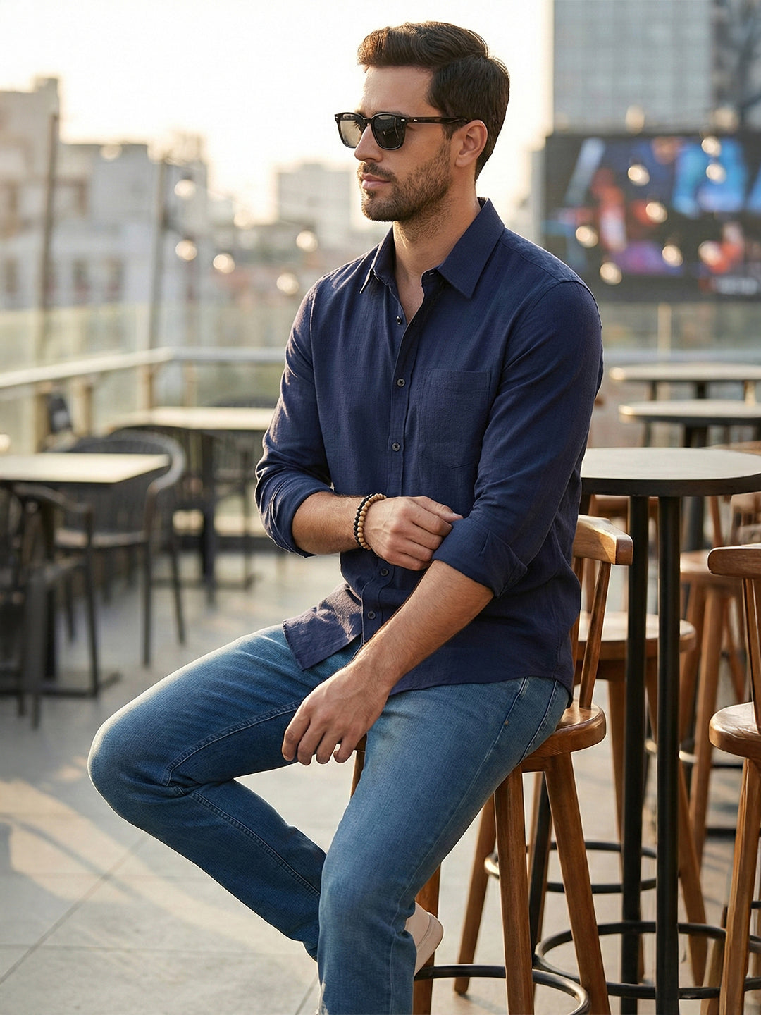TerraDesi Alabaster Peak Solid Cotton Blend Formal Shirt