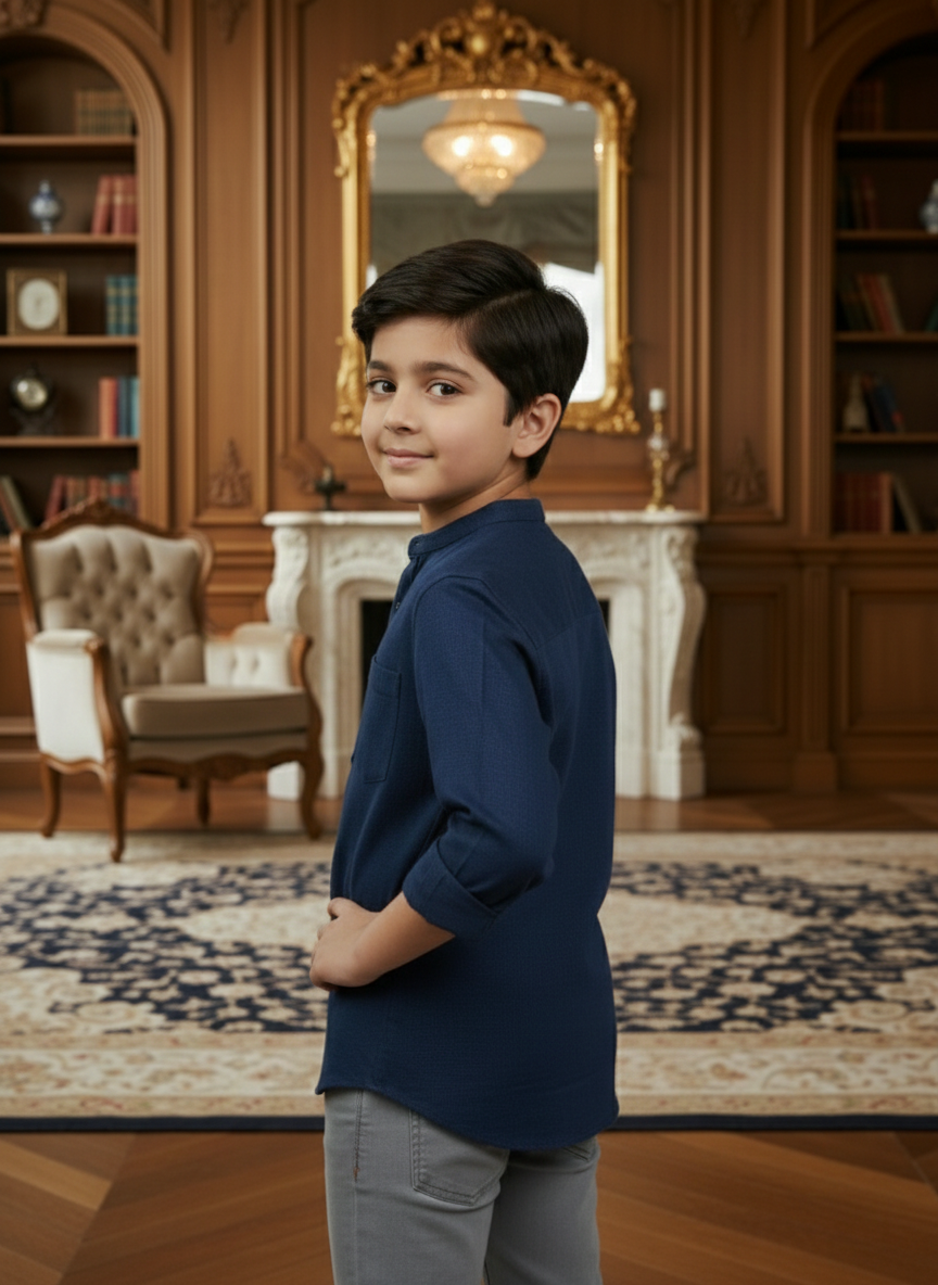 TerraDesi Junior Alabaster Grace Solid Mandarin Shirt