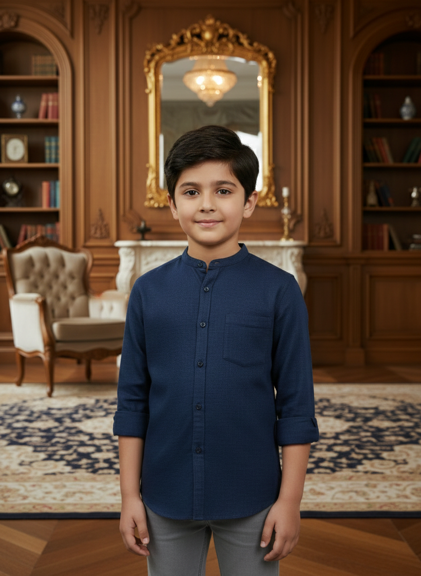 TerraDesi Junior Alabaster Grace Solid Mandarin Shirt