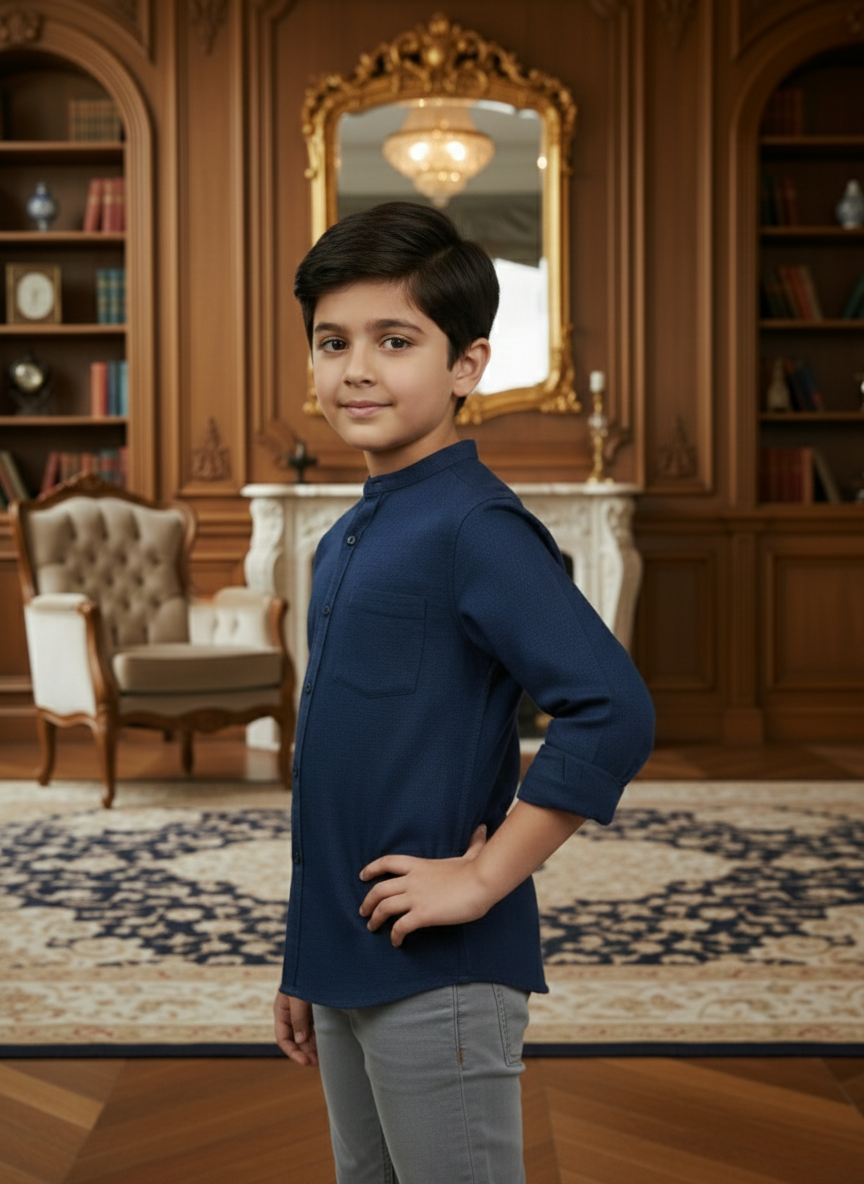 TerraDesi Junior Alabaster Grace Solid Mandarin Shirt