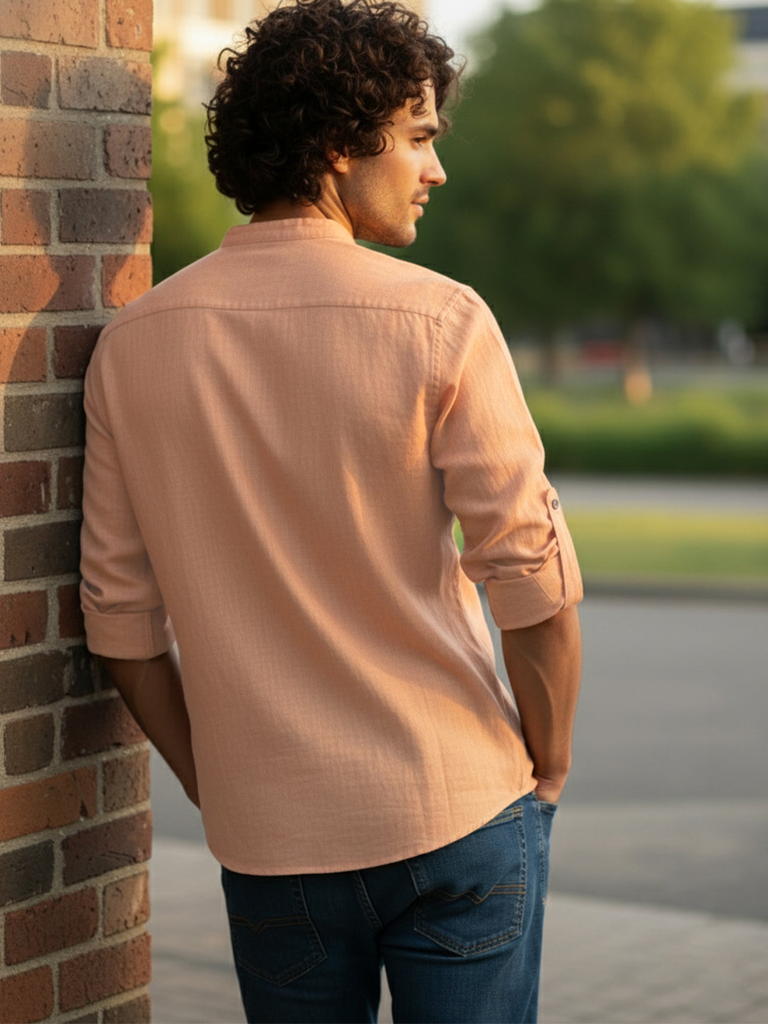 TerraDesi Sand Beige Cotton Kurta for Men | Zipper Closure Mandarin Collar Kurta