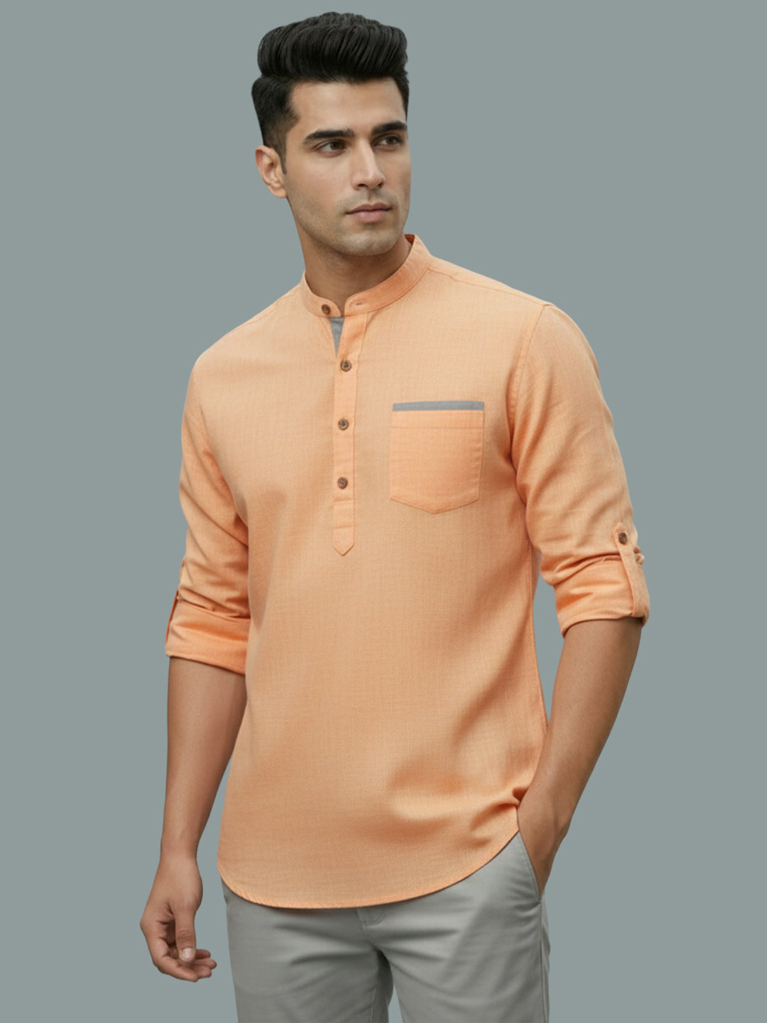 TerraDesi Men's Casual Regular Fit Full Sleeve Pocket Contrast Kurta (SE119)