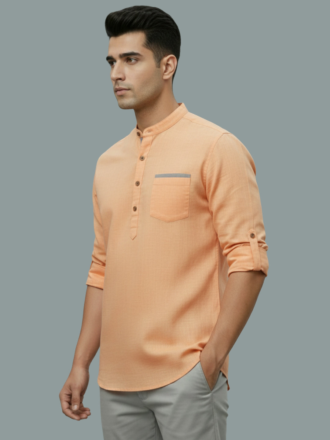 TerraDesi Men's Casual Regular Fit Full Sleeve Pocket Contrast Kurta (SE119)