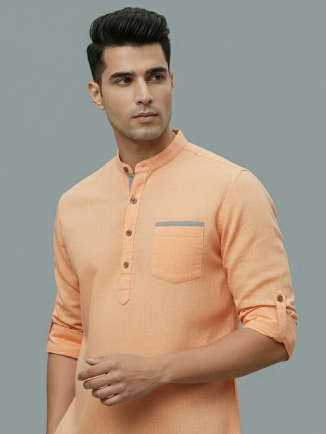 TerraDesi Men's Casual Regular Fit Full Sleeve Pocket Contrast Kurta (SE119)