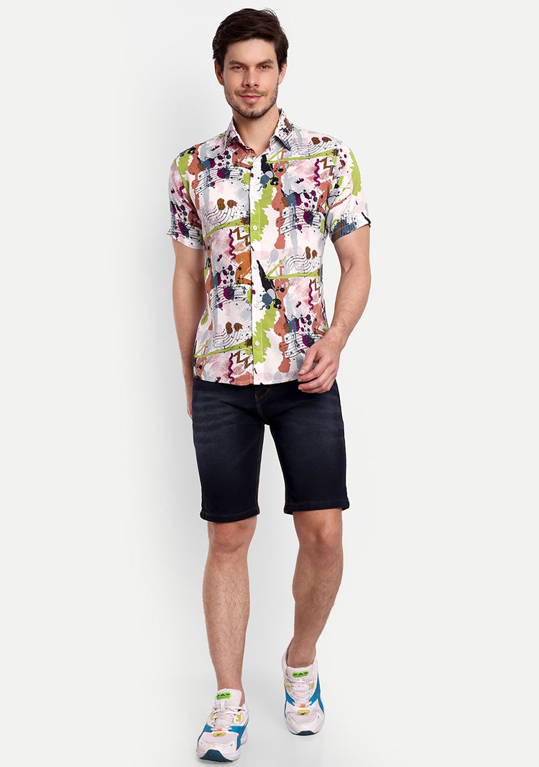 TerraDesi Artistic Splash Print Rayon Shirt – Multicolor Creative Statement Wear